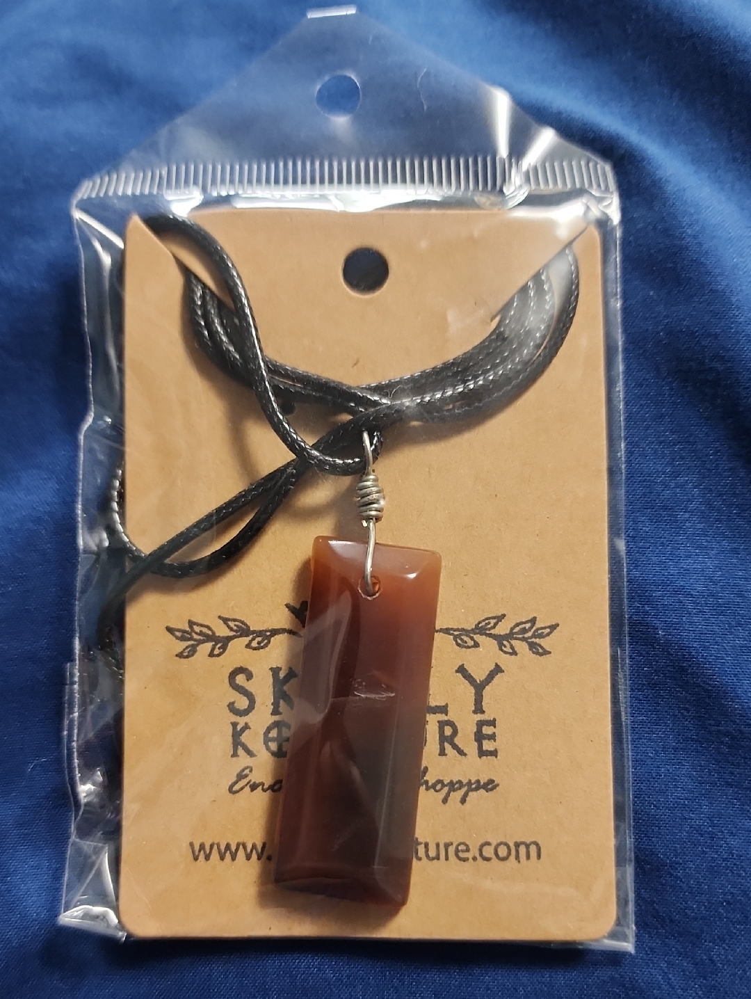 Rectangular Brown Stone Pendant Necklace